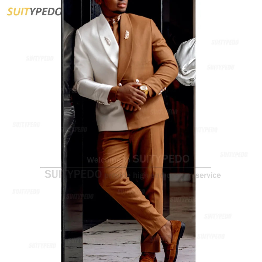 New Design 2 Piece Wedding Groom Suits Sets Fashion Shawl Lapel Double Breasted Blazer And Pants Formal Evening Tuxedos