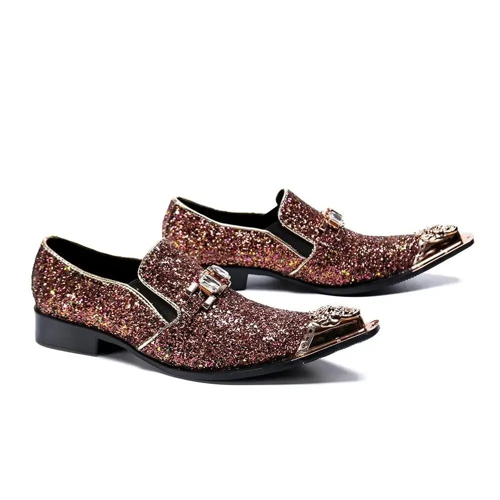 Luxusmarke Herrenschuhe Glitzer Gold italienische Hochzeitsschuhe Herren Leder Spitz Zehe Anzugschuhe Übergröße Herrenschuhe