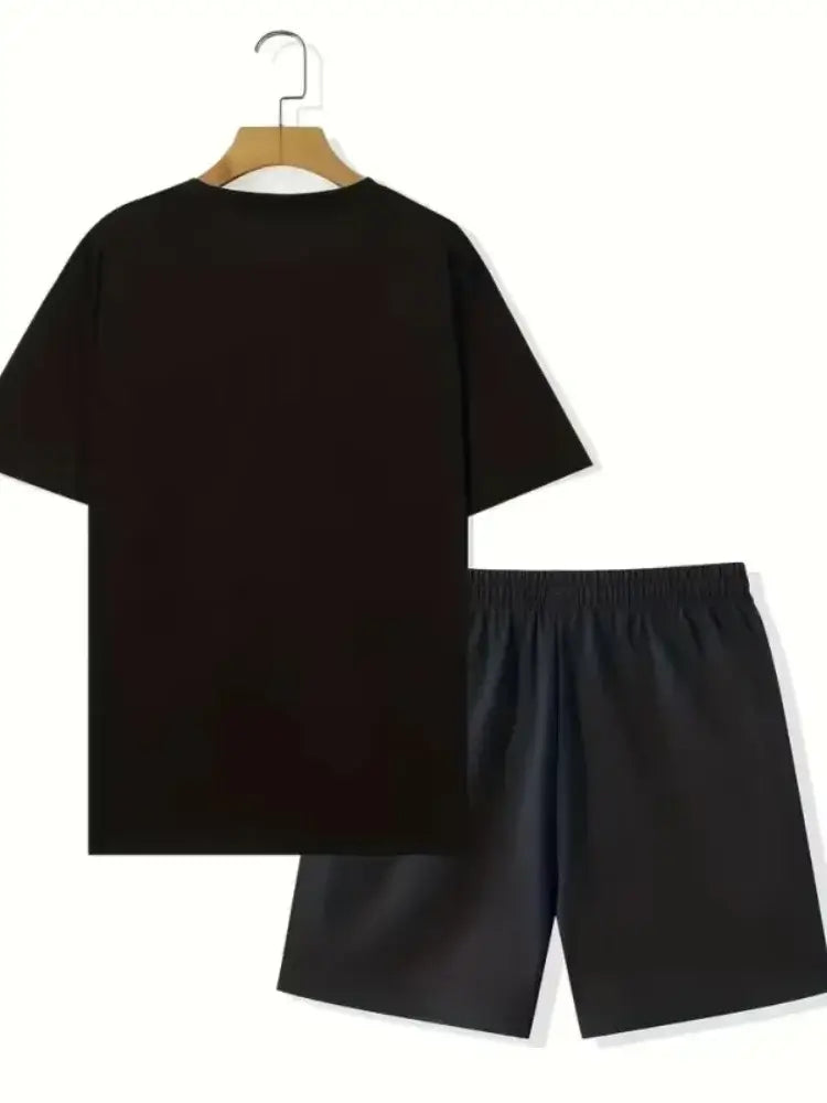 Herren T-Shirt Shorts Set Mode Herren Kreuz bedruckt Kurzarm Zweiteiler Oversized Outdoor Strand Sport Herren Plus Size Anzug