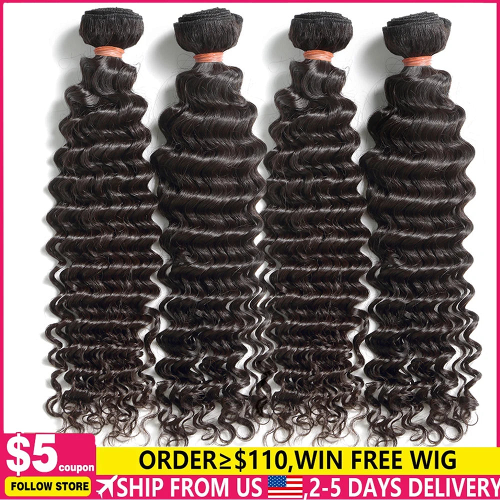 Malaysian Human Hair Bundles Deep Wave Raw 3 4 Bundles 28 30 Inch Virgin Remy Curly Hair Extension For Women Sew In Quick Weave