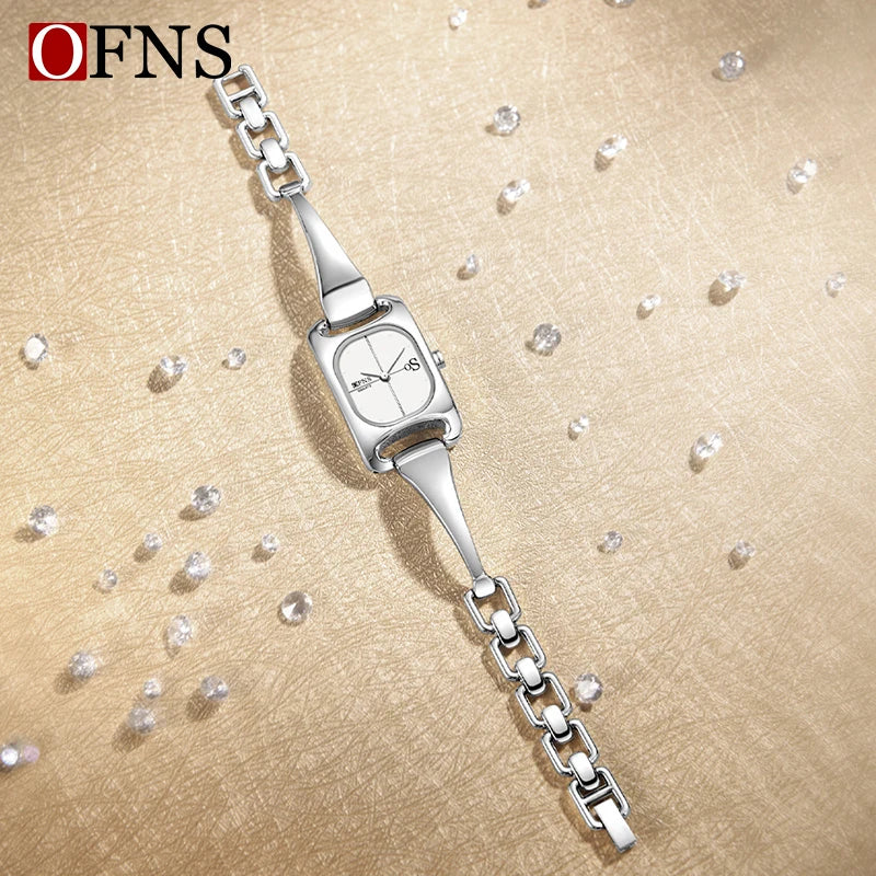 OFNS 5518 New women's watch high-end alloy niche ladies' square watch 3D studded waterproof quartz watch