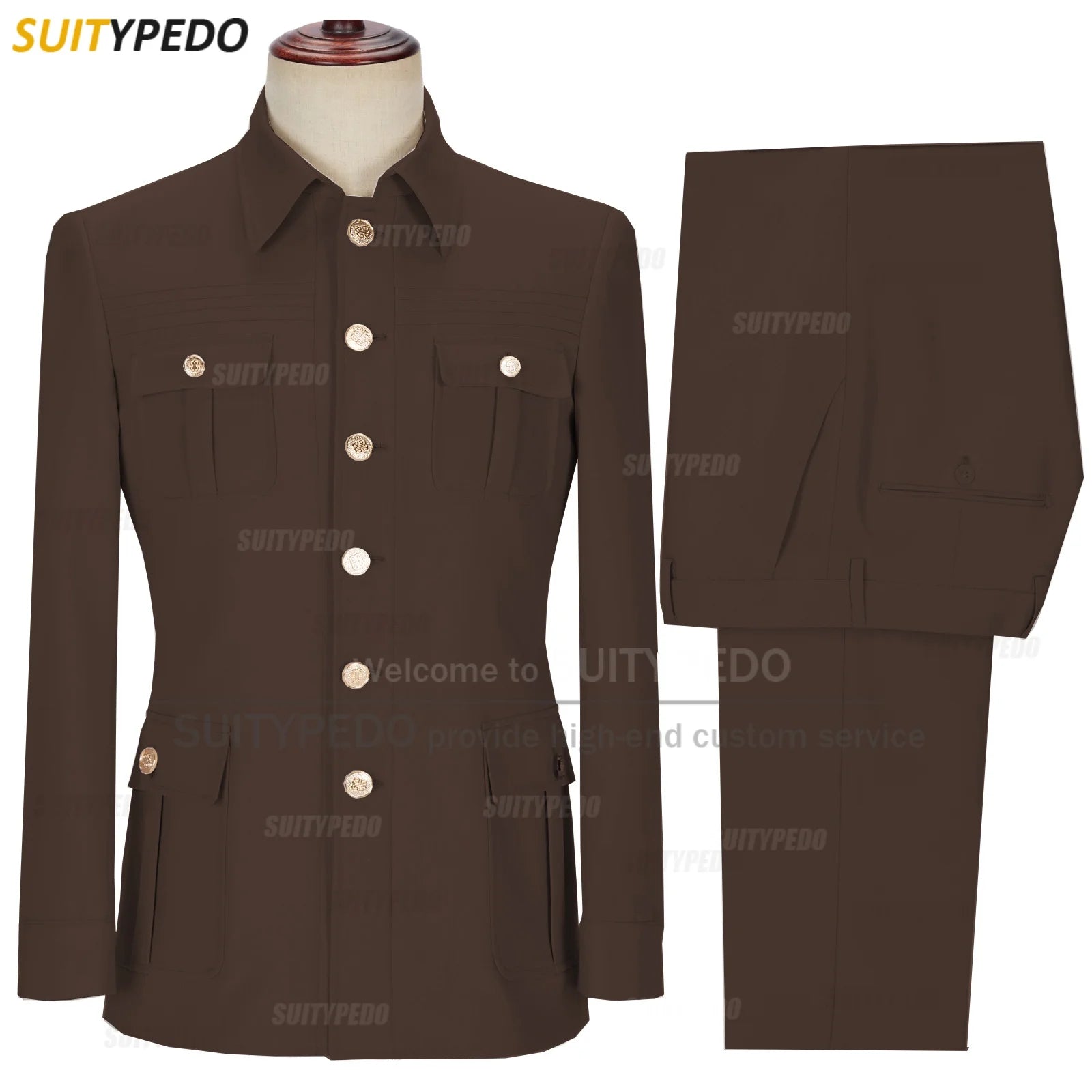 New Arrival  Elegant 2 Piece Slim Fit Men's Suits Fashion Four Pocket Wedding Party Suits（Blazer+Pants) Gold Button Texudos