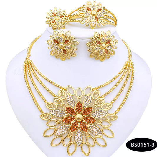 Dubai 18K Gold Plated Jewelry Set Vintage Women Necklaces Earrings Rings Bracelet Full Jewelry Luxury Wedding Party Accessories