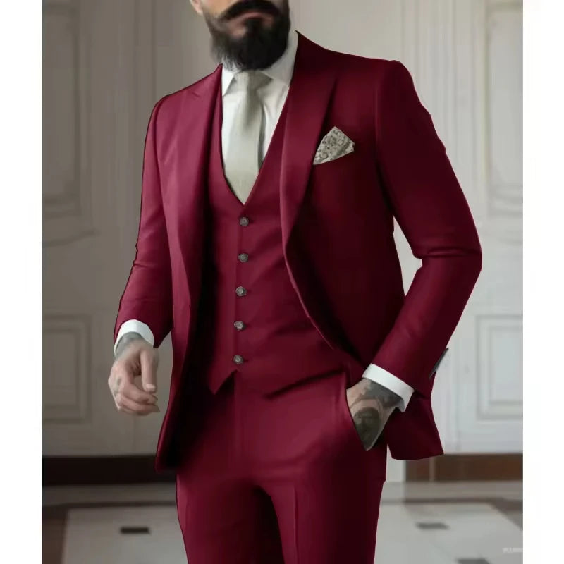 Sage Green Men's Slim Fit 3 Piece Suits (Jacket+Vest+Pant) Wedding Groom Tuxedos Prom Formal Male Party Blazers