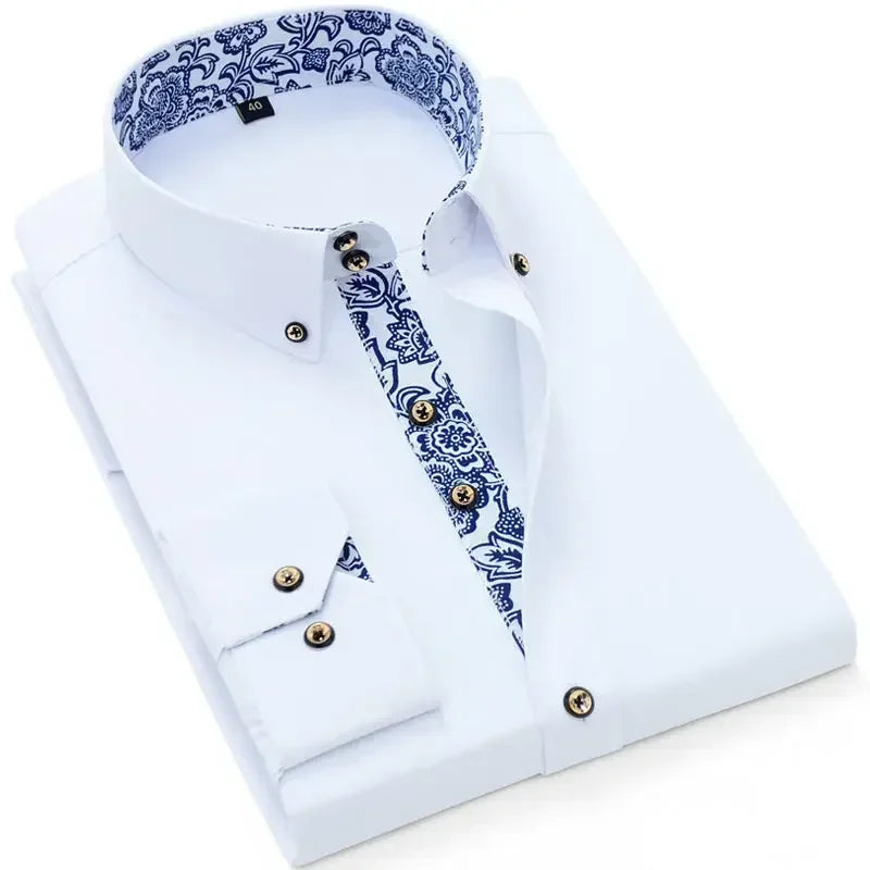 Men's Cotton Shirt Formal Business Collar Dress Shirts Long sleeve Spring Autumn Casual Wear Slim Fit Social Black Blue White