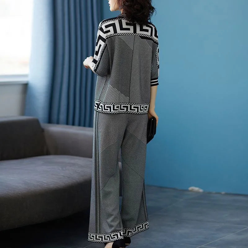 Two-piece Women Temperament Knitwear Clothing Set  Fashion New Autumn Loose Top+Wide Leg Pants Ladies Casual Clothing Sets