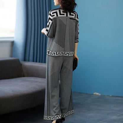 Two-piece Women Temperament Knitwear Clothing Set  Fashion New Autumn Loose Top+Wide Leg Pants Ladies Casual Clothing Sets