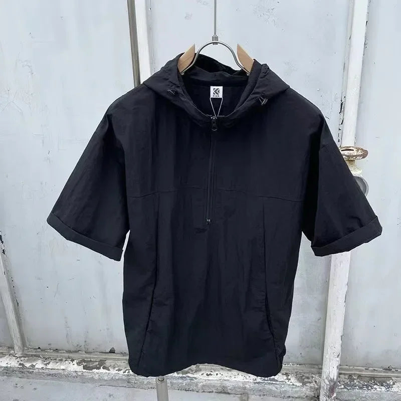 Summer Cargo Style Set Men's Casual Hooded Solid Short Sleeve T-shirt Shorts Loose Fashion High Quality Handsome Sweatshirt Suit