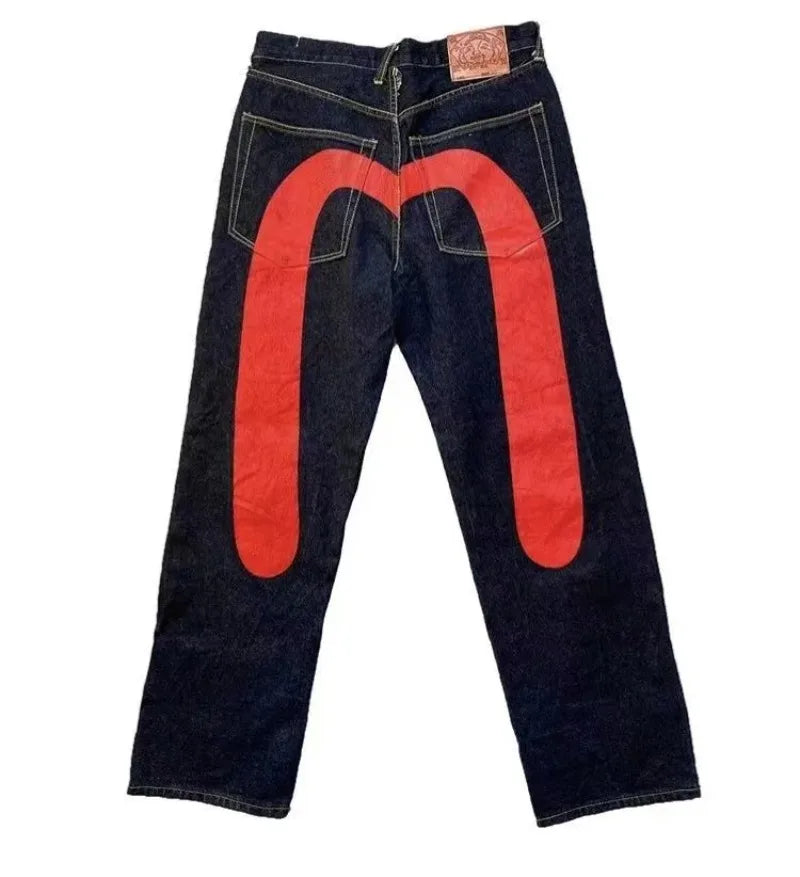 Y2K  Jeans Best-Selling Retro Personalized Print Jeans Men  New Punk Hip Hop Gothic Loose Straight Jeans Couple Street Wear