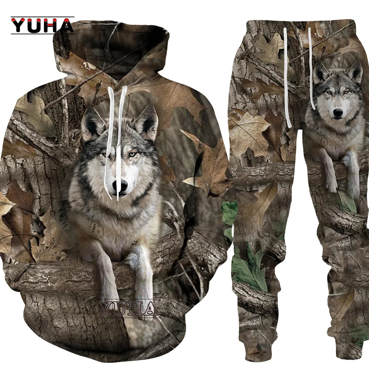 Casual Camouflage Hunting Animal Wild Wolf /fox  3D Hoodie Sweatshirt / Men's Tracksuit 2 Piece Set Sportwear Men Clothing Suit