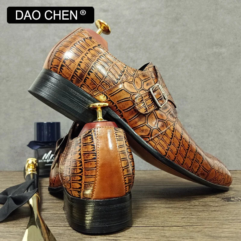 LUXURY BRAND MEN LEATHER LOAFERS SHOES BLACK BROWN  MONK STRAP SLIP ON CASUAL DRESS MAN SHOES WEDDING BUSINESS SHOES MEN