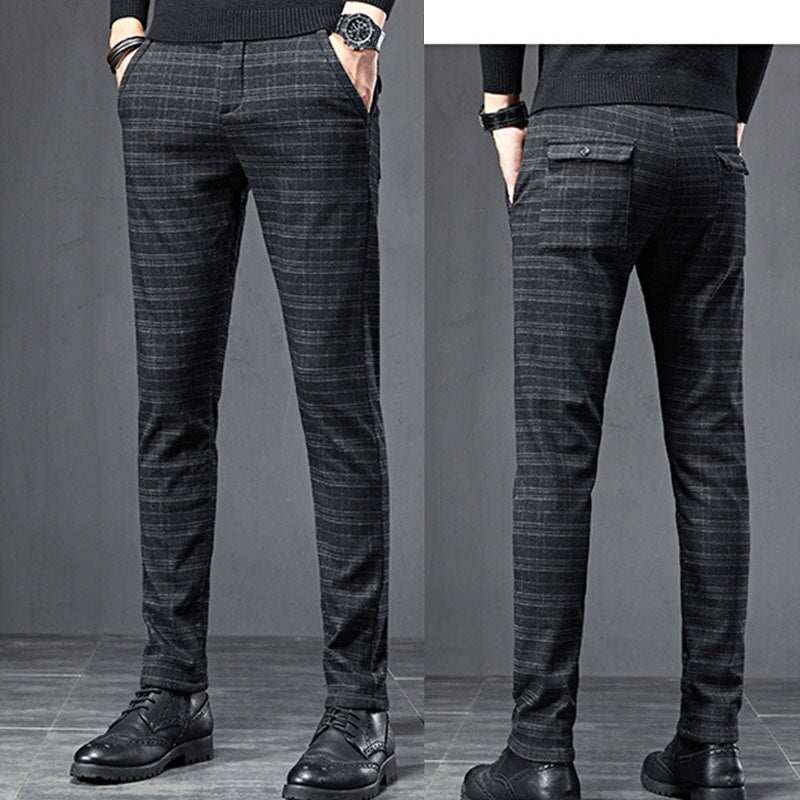 2022 Men&#39;s Stretch Stripe Plaid Trendy Pants Elegant Seasons Wear High Quality Designer Business Casual Trousers