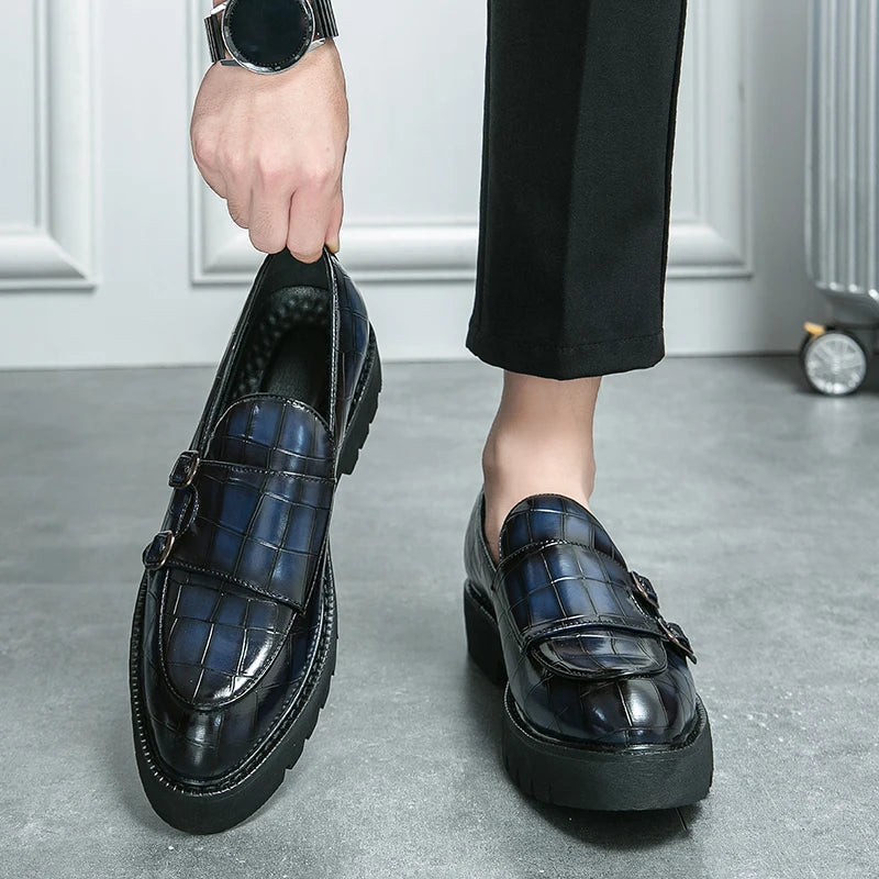 Dicke Sohle Loafer Persönlichkeit Mann Party Hochzeitsschuhe Weiche Sohle Street Style Herrenmode Mönchsschnalle Schuhe Handgemacht