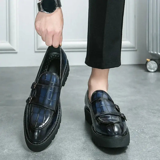 Dicke Sohle Loafer Persönlichkeit Mann Party Hochzeitsschuhe Weiche Sohle Street Style Herrenmode Mönchsschnalle Schuhe Handgemacht
