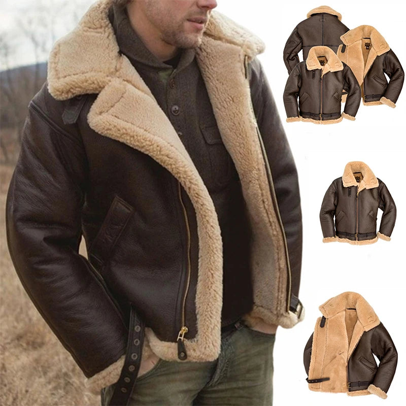 2022 Winter Men's Leather Jacket Bomber Jacket Warm Casual Motorcycle PU Leather Coat High Quality Imitation Leather Windbreaker