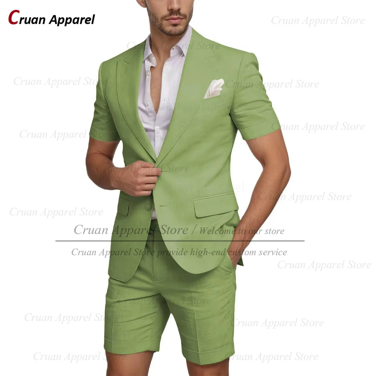 Beach Linen Men Suit Shorts Slim Fit Formal Best Man Groom Wedding Dress Tuxedo Casual Short Sleeve Blazer Pants 2 Pieces 2026