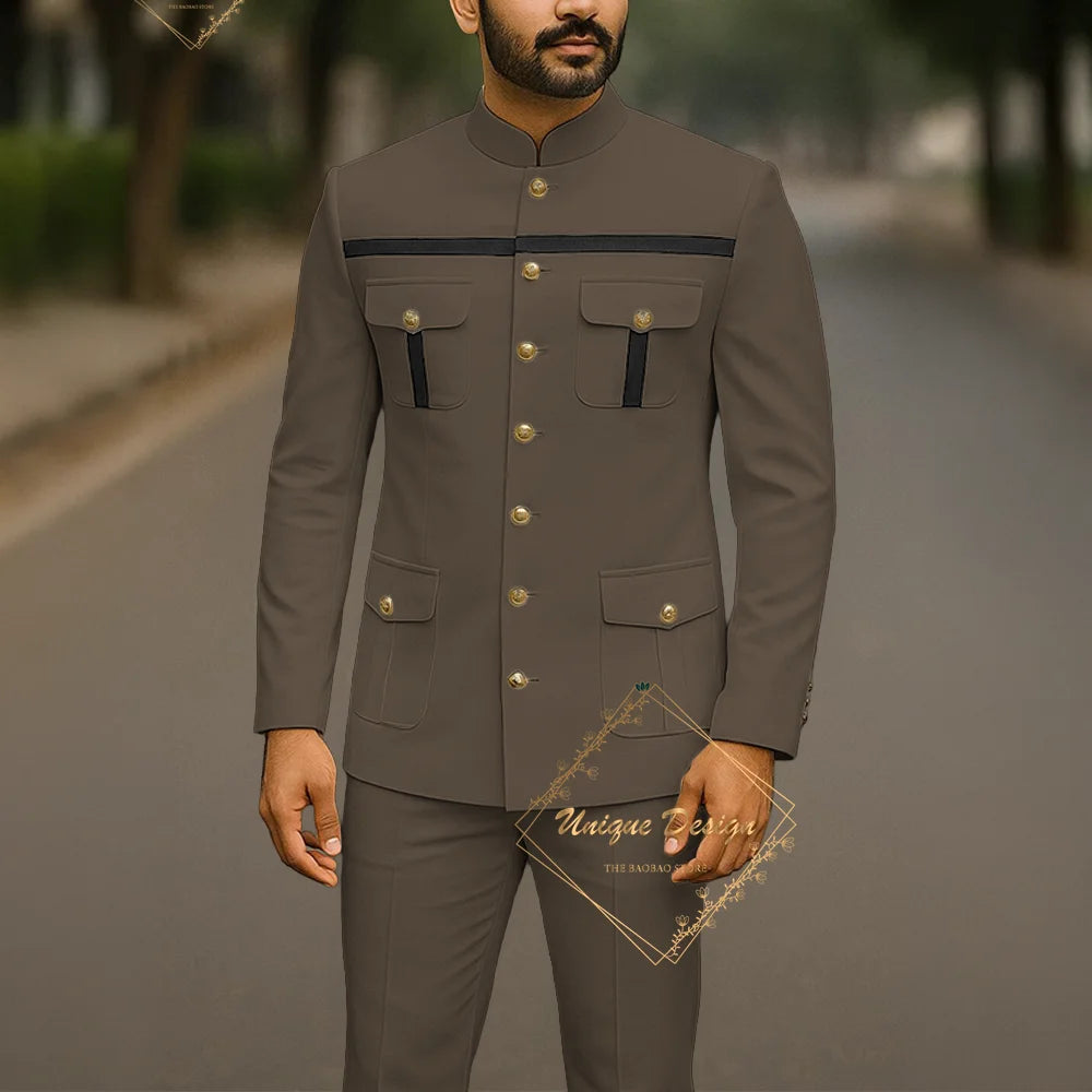 Ivory Formal Safari Suit Custom Made Indian Menswear for Wedding Groom Men's 2pcs Set Jacket Pants Slim Fit Party Dress