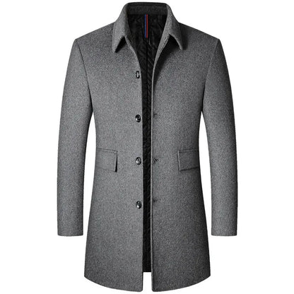BROWON Brand Winter Coat Men  Autumn Solid Turn-Down Collar Wool Long Jacket for Men New Business Casual Keep Warm Outerwear