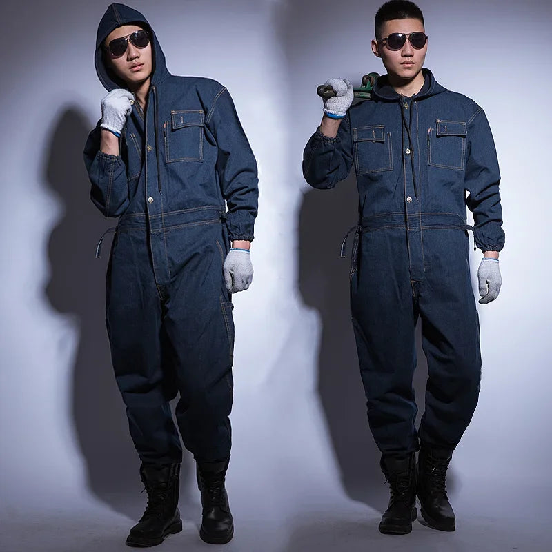 Jumpsuit Denim Cotton Thickening Suits Winter Men Women Welding Overalls Auto Repair Coverallls Welder Suit Oficina Mecanica