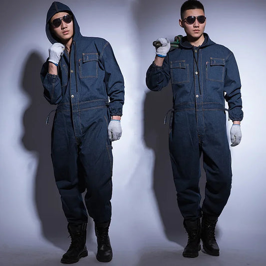 Jumpsuit Denim Cotton Thickening Suits Winter Men Women Welding Overalls Auto Repair Coverallls Welder Suit Oficina Mecanica