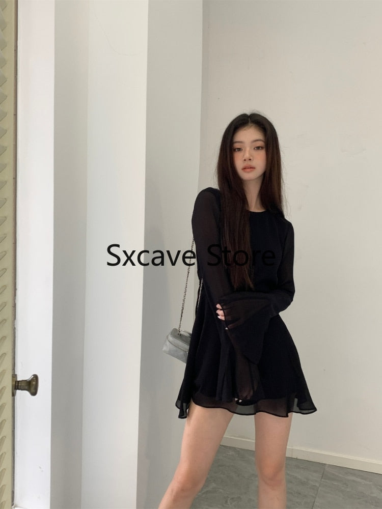 Bodycon Black Y2k Mini Dress Women Elegant Slim Sexy Even Party Dress Office Lady Backless Dress Korean Fashion 2023 Autumn Chic