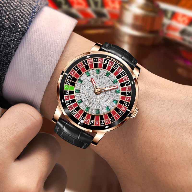 2024 PINDU Watch NH35A Movement Russian Rotating Roulette Luminous Men's Mechanical Wristwatches Diamond Jacob Co Reloj Hombre