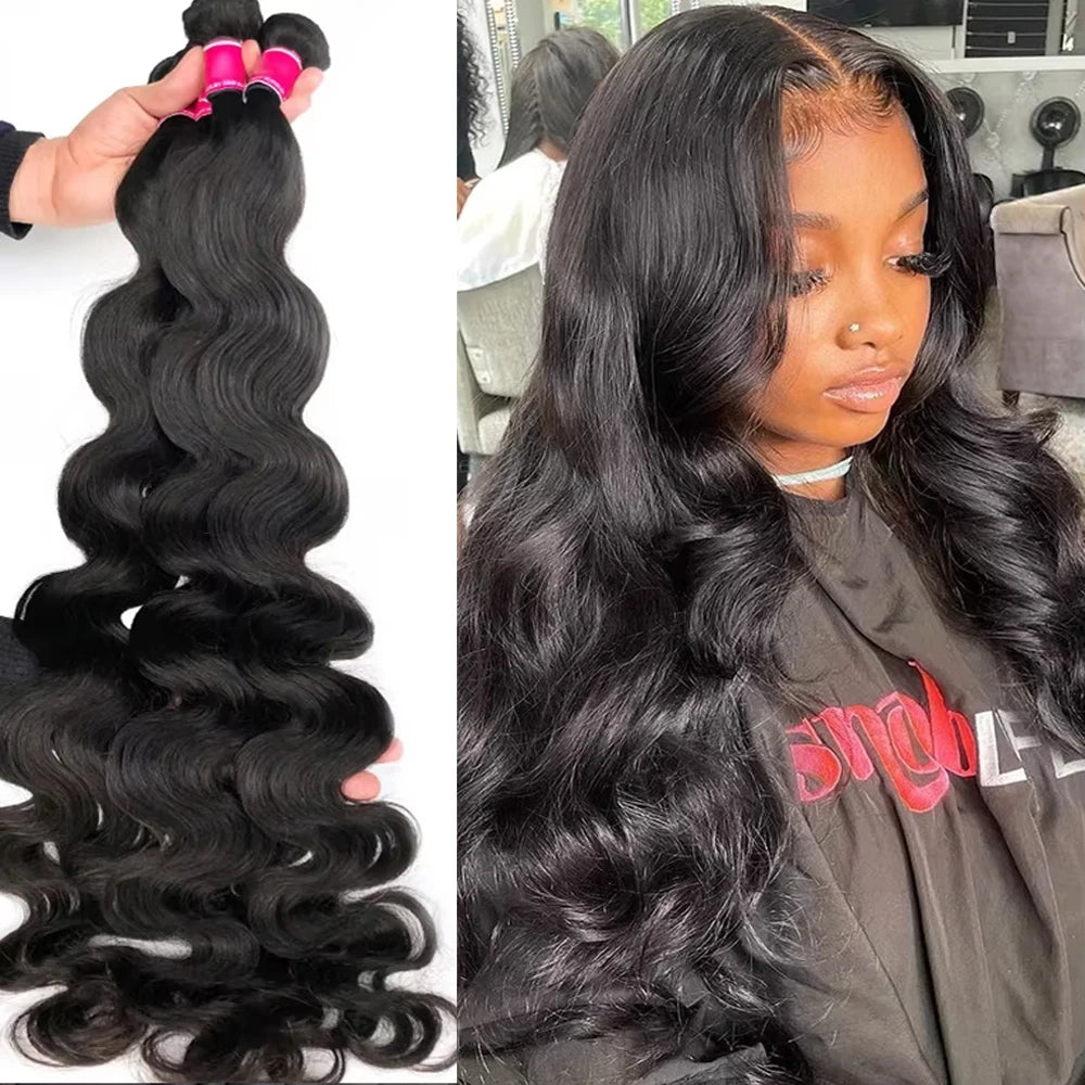 Raw Human Hair Bundles 28 30 inch Brazilian Hair Weave Bundles Body Wave Sew In Remy Hair Extensions 3 4 Bundle Virgin Hair Weft
