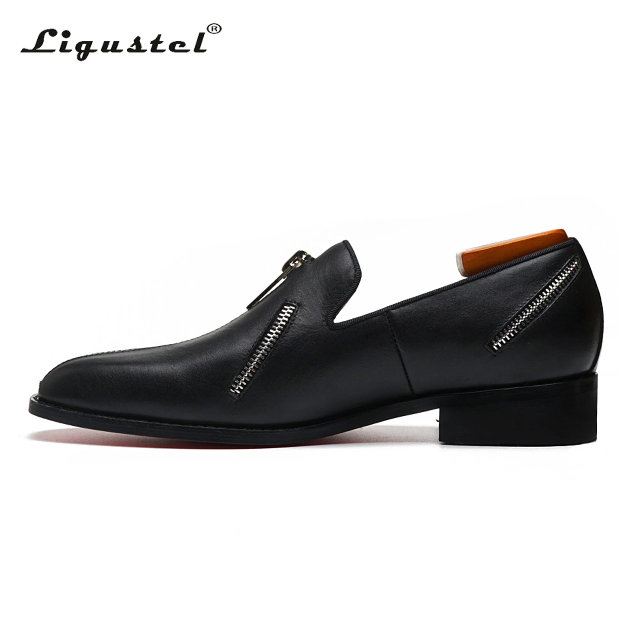 Ligustel Man Original Handmade Red Bottom Shoes Men Fashion Wedding Party Black Leather Loafers Shoes for Men with Free Shipping