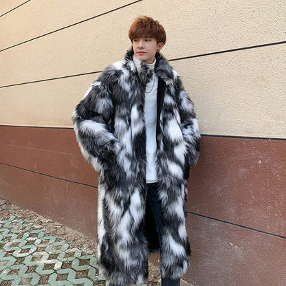 Autumn Winter Fur Coat Men's Warm Thick Parka Men Casual Long Maxi Man Streetwear Wild Loose Jacket Male Windbreaker Overcoat