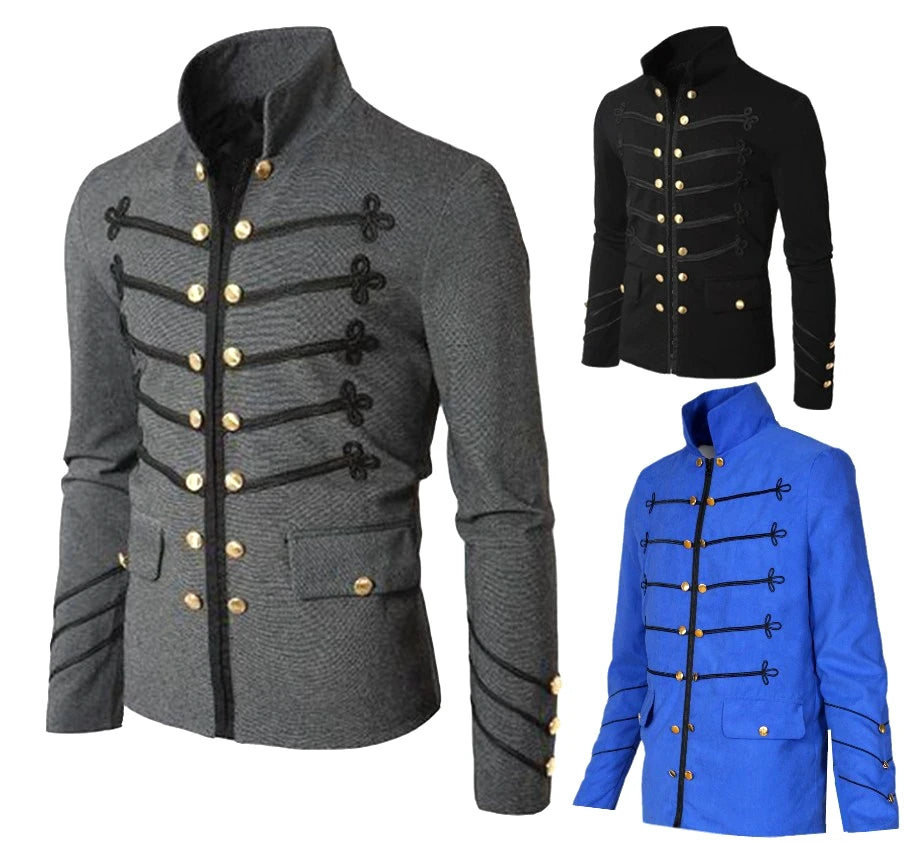 Steampunk Men Gothic Clothing Military Jackets Medieval Vintage Jacket Stand Collar Rock Frock Coat Men's Retro Punk Coat Tops