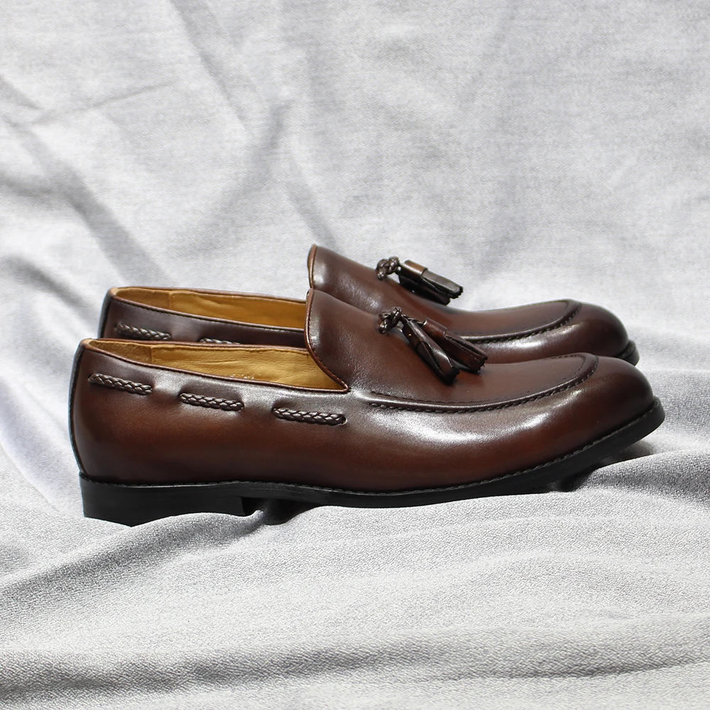 Herren Loafer im italienischen Stil Quaste Echtes Rindsleder Bequem zum Hineinschlüpfen Hochzeit Party Büro Anzugschuhe für Herren Freizeitschuhe