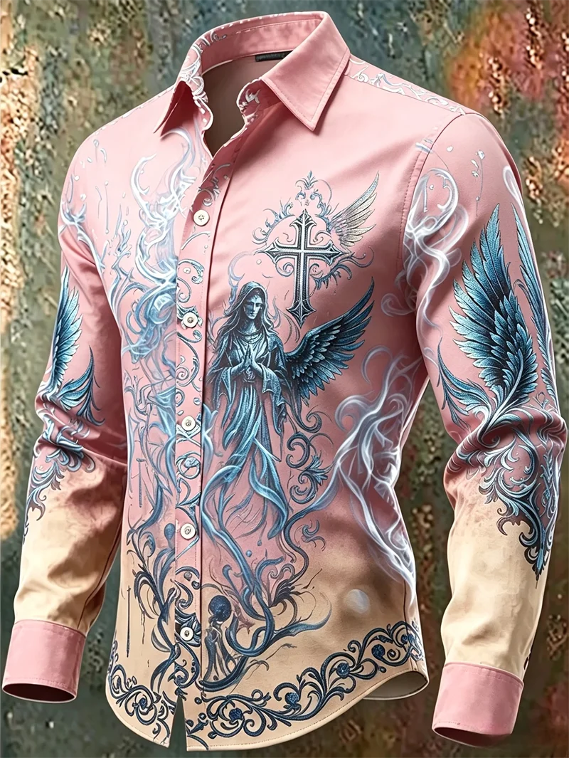 New Colorful Fluid Art Printed Men's Long Sleeve Shirt Trendy Brand Personalized Casual Slimming Shirt