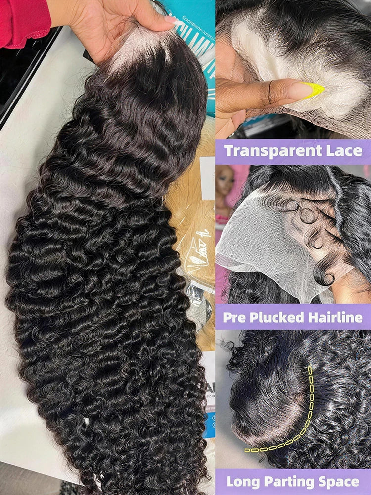 300% High Density Loose Deep Wave 40 46 50 Inch 13x6 13x4 HD Lace Frontal Human Hair Wig Brazilian 360 Full Curly Wigs For Women