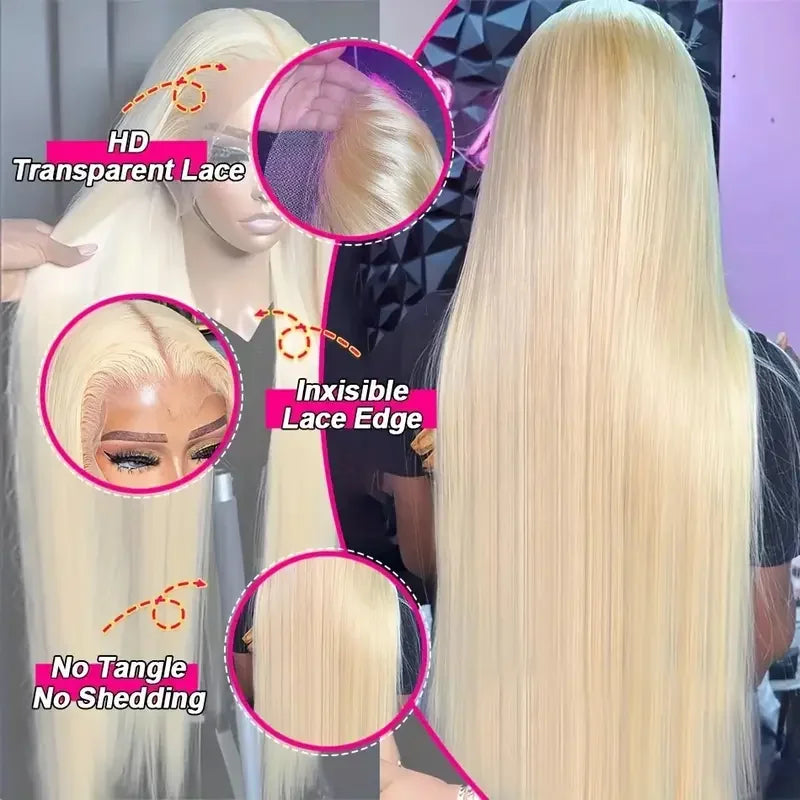 613 Colored Straight Human Hair 13x4 HD Blonde Lace Front Wigs 200 Density 13x6 Transparent Full Lace Frontal Wigs 44 46 Inches
