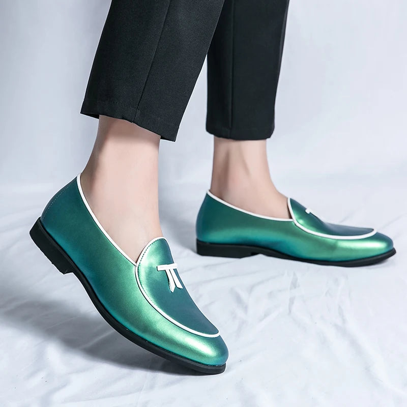 HKDQ Fashion Purple Men's Dress Shoes Trendy Slip-on Social Elegant Evening Shoes Man Lightweight Leather Loafers Shoes For Men