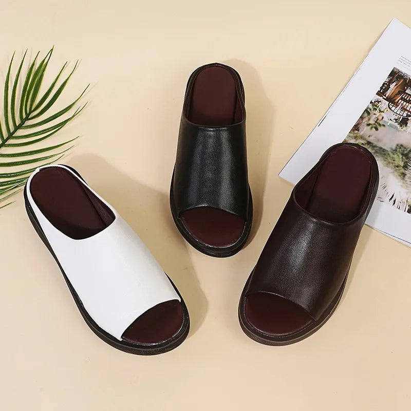 Women White Sandals Summer 2026 New Retro Wedge with Fish Mouth High Heels Thick Bottom Women's Shoes Large Size 44