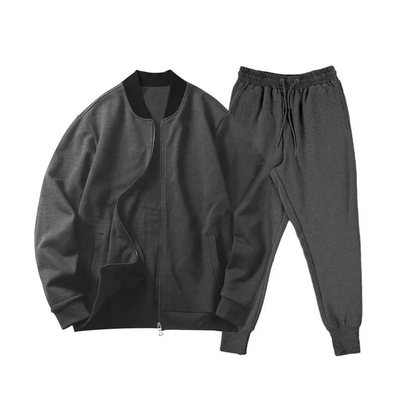 Spring And Autumn New Men's Set Leisure Sports Solid Color Standing Collar Zipper Jacket And Pants Two-piece Men's Clothing