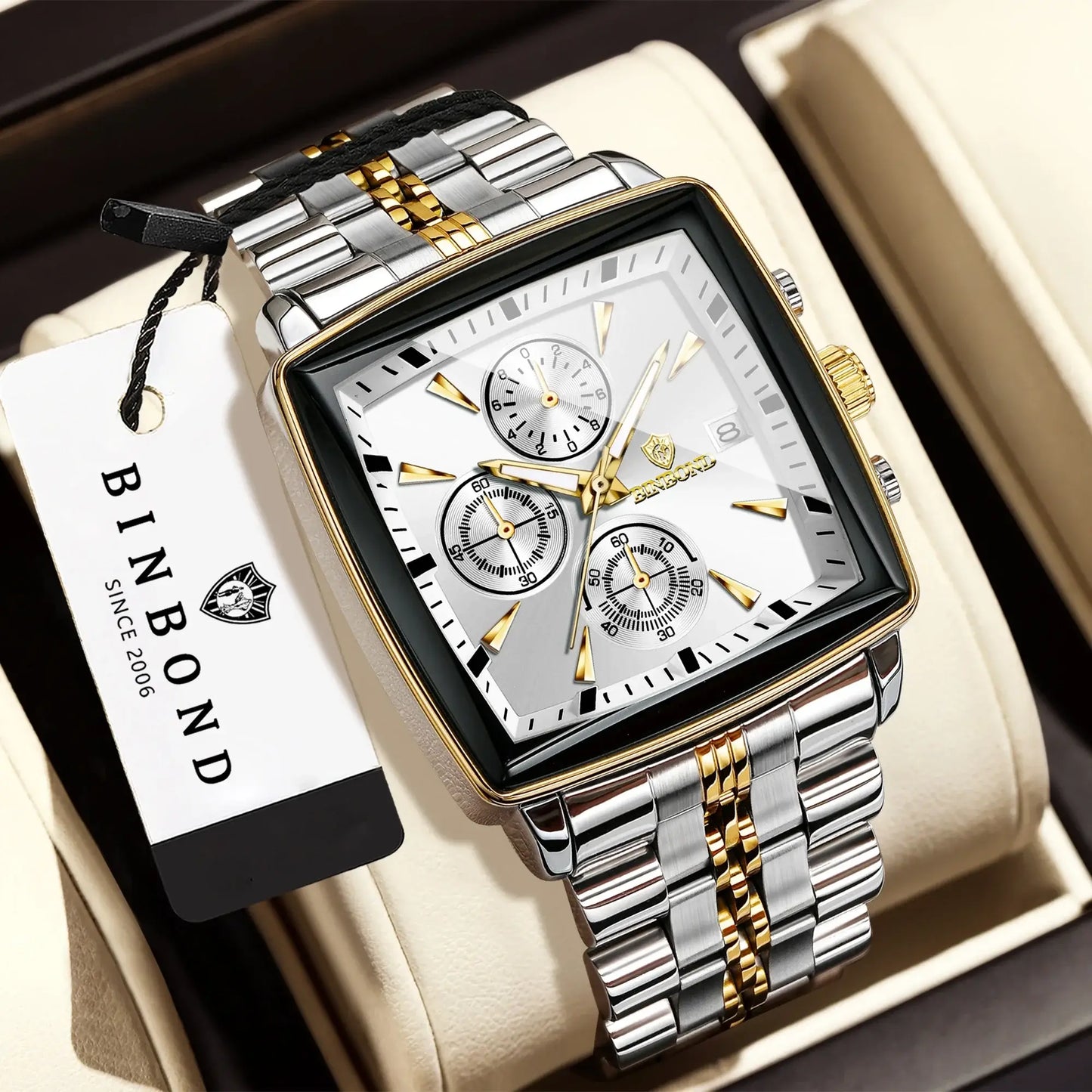 BINBOND Luxus-Quarzuhren für Herren mit automatischem Datum, Chronograph, leuchtend, wasserdicht, Herrenuhr, Business, Sport, Mode, Freizeit, Reloj