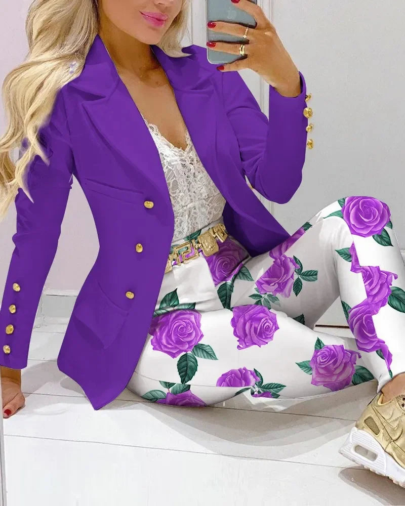 Plaid Print Lapel Collar Blazer & Pants Set Women 2pcs Clothes Suit Pants Suits Spring Autumn Fashion Casual