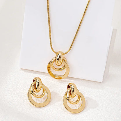 3pcs Elegant Vintage Jewelry Set for Women Metal Geometric Circle Necklace Golden Choker Bridal Wedding Bracelet Party Gift