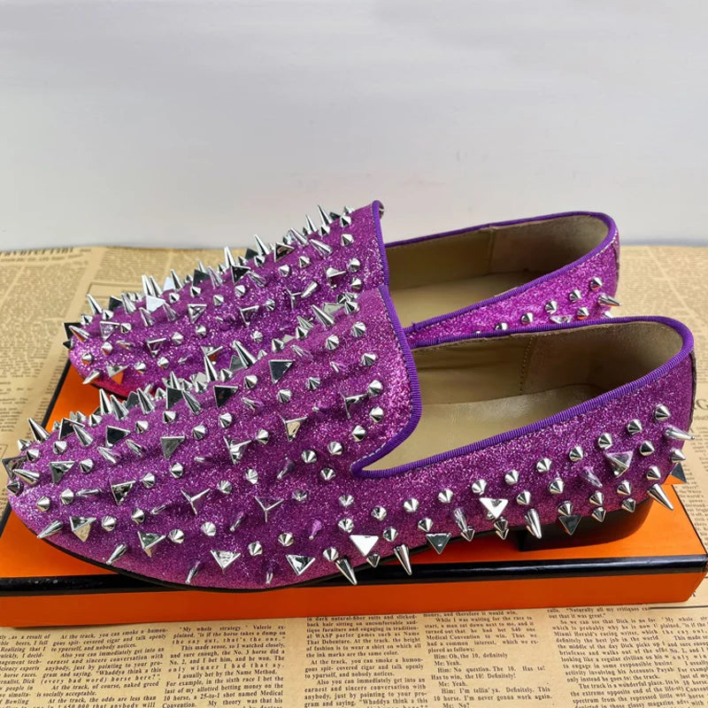 Fashion Blaue Bling Spikes Loafers Schuhe für Herren Luxus Handgemachte Slip-On Herren Anzugschuhe Hochzeitsschuhe