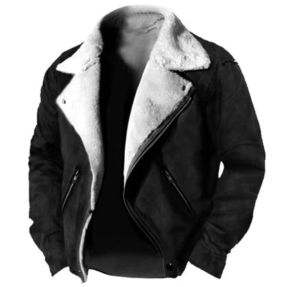Winter Men's Fleece Jacket Casual Solid Thick Warm Loose Outwear Streetwear Male Turn Down Collar Zippers Coats Outdoor Jacket