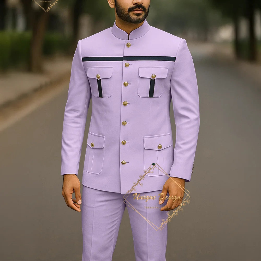 Ivory Formal Safari Suit Custom Made Indian Menswear for Wedding Groom Men's 2pcs Set Jacket Pants Slim Fit Party Dress
