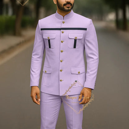 Ivory Formal Safari Suit Custom Made Indian Menswear for Wedding Groom Men's 2pcs Set Jacket Pants Slim Fit Party Dress