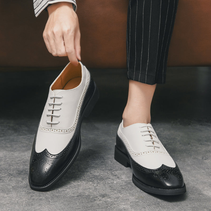 Herren Brogue-Schuhe mit Flügelkappe, Business-Oxford-Schuhe zweifarbig für Hochzeitsfeiern
