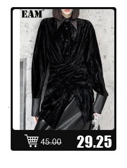 [EAM] Loose Fit Black Pu Leather Mesh Elegant Jacket New Lapel Long Sleeve Women Coat Fashion Tide Spring Autumn  17A8517