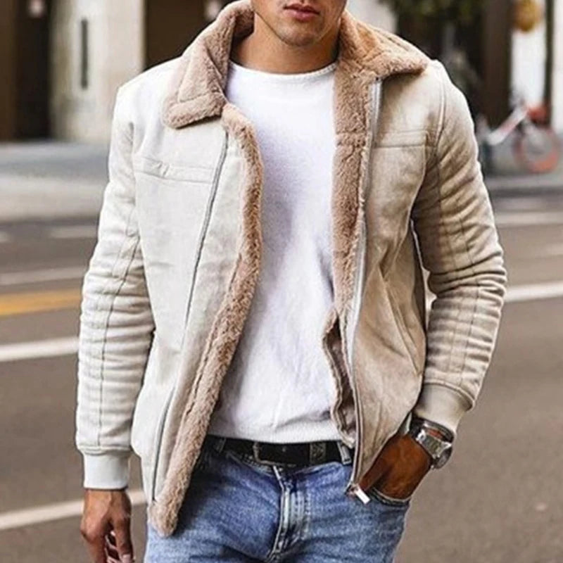 Casual Slim Fit Solid Color Wool Inner Mens Jackets Fall Winter Vintage Turn-down Collar Zipper Coats Mens New Fashion Outerwear