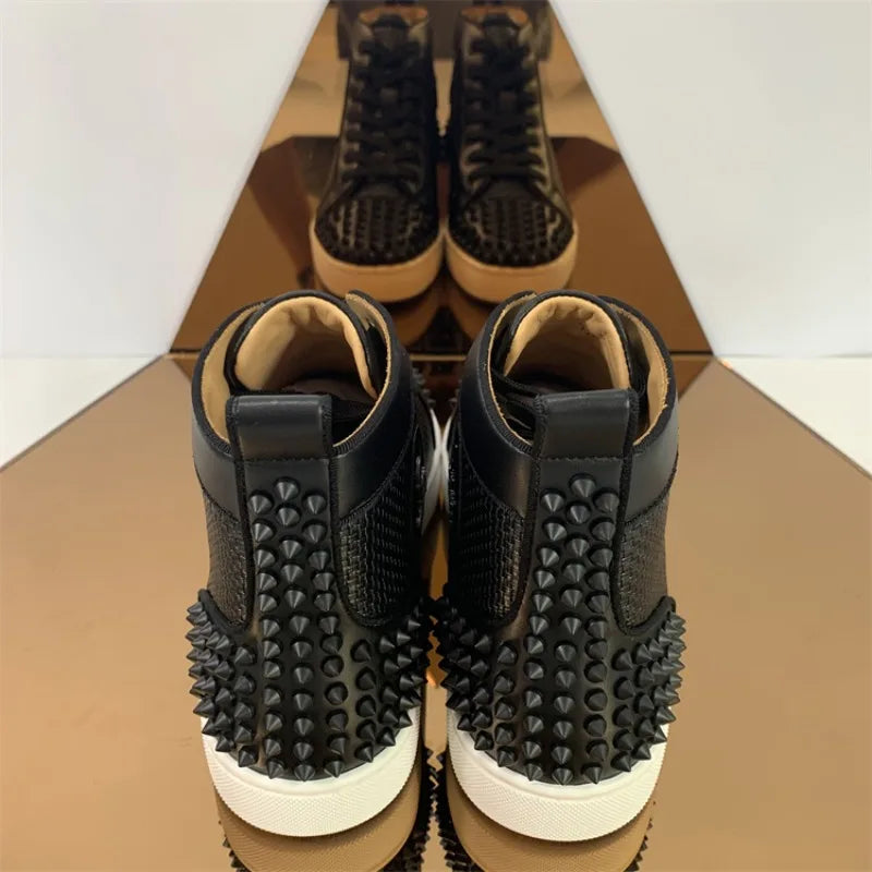 Men's Shoes, Rivet Shoes, Designer Luxury Shoes, Breathable Woven High-top Casual Board Shoes with Red Soles for Men and Women