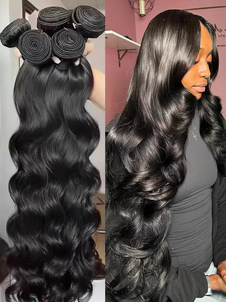 Raw Human Hair Bundles 28 30 inch Brazilian Hair Weave Bundles Body Wave Sew In Remy Hair Extensions 3 4 Bundle Virgin Hair Weft