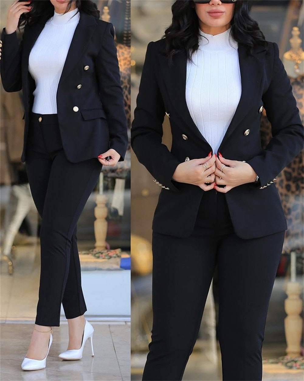 Woman&#39;s Pant Sets 2023 New in Casual Business Double Breasted Blazers Jacket Pants 2 Piece Set Elegant Formal Ladies Pant Suits